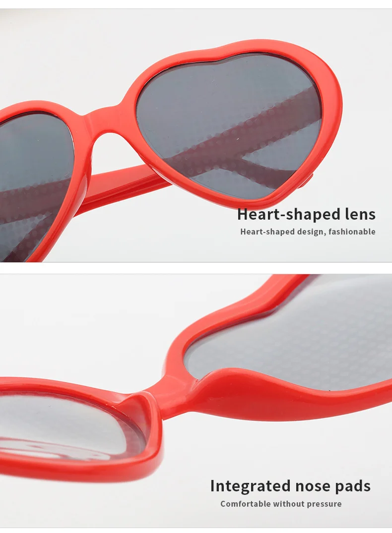 Black PC Heart Light Effect Sunglasses - Romantic Diffraction Glasses for Night Party Stage - Details 7