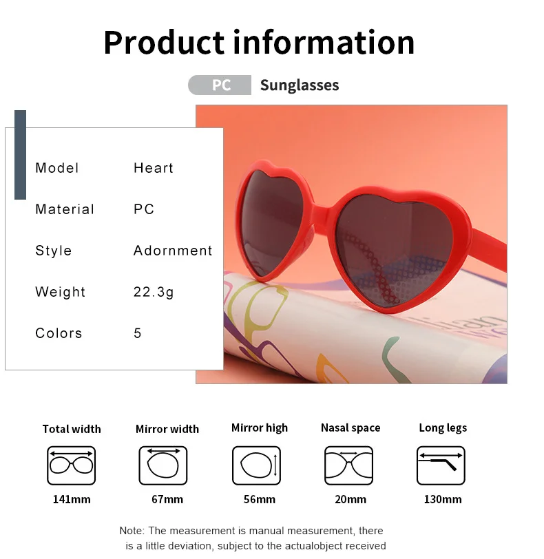 Black PC Heart Light Effect Sunglasses - Romantic Diffraction Glasses for Night Party Stage - Details 9