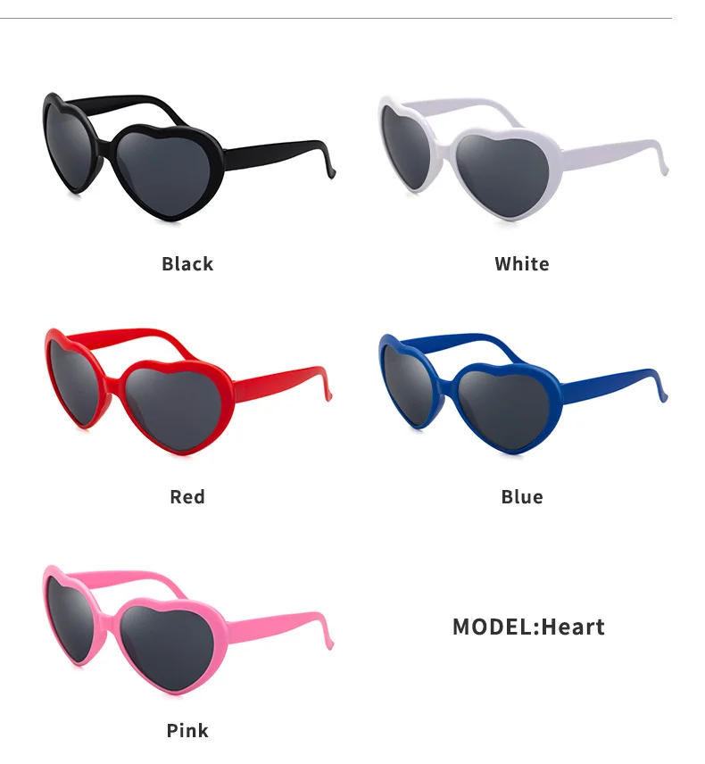 Black PC Heart Light Effect Sunglasses - Romantic Diffraction Glasses for Night Party Stage - Details 10