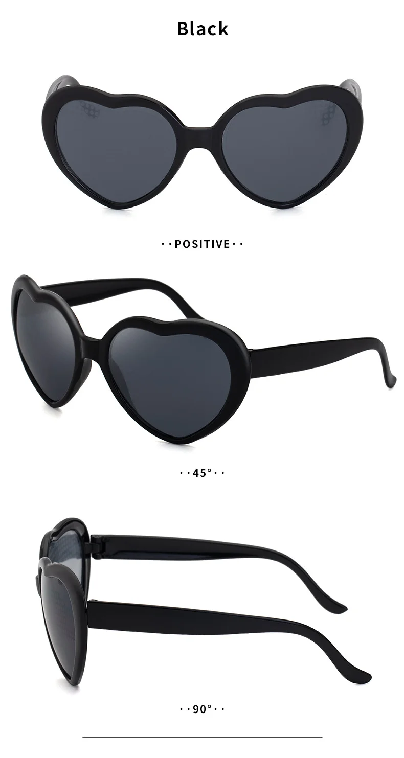Black PC Heart Light Effect Sunglasses - Romantic Diffraction Glasses for Night Party Stage - Details 11