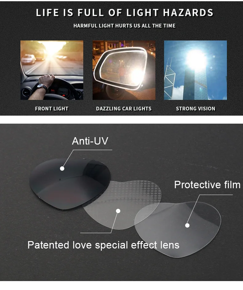 Black PC Heart Light Effect Sunglasses - Romantic Diffraction Glasses for Night Party Stage - Details 17