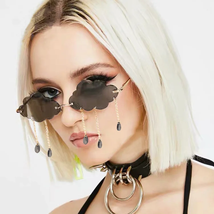 Black PC Novelty Cloud Sunglasses with Liquid Pendant - Funny Ocean片 Party Sun Glasses - Details 2
