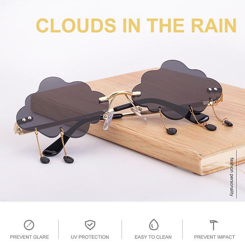 Black PC Novelty Cloud Sunglasses with Liquid Pendant - Funny Ocean片 Party Sun Glasses - Details 4