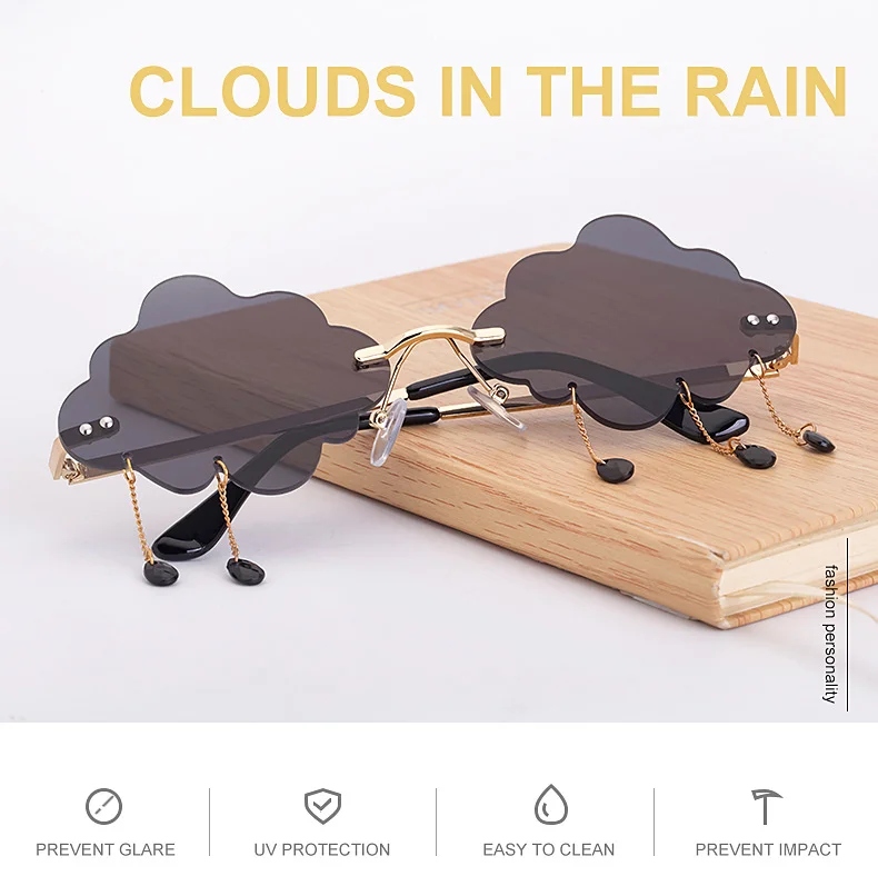 Black PC Novelty Cloud Sunglasses with Liquid Pendant - Funny Ocean片 Party Sun Glasses - Details 4