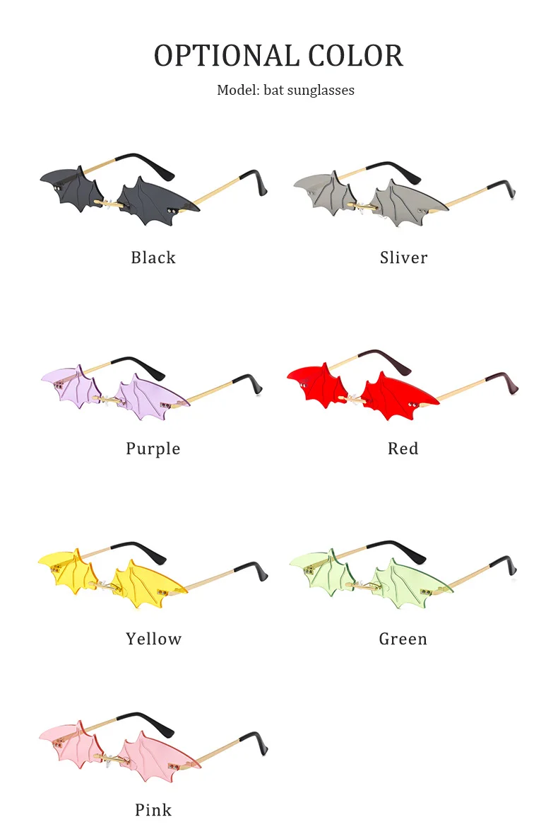 Black PC Novelty Bat Shaped Sunglasses Women - Funny Small Frame Party Streetwear Shades - Details 5