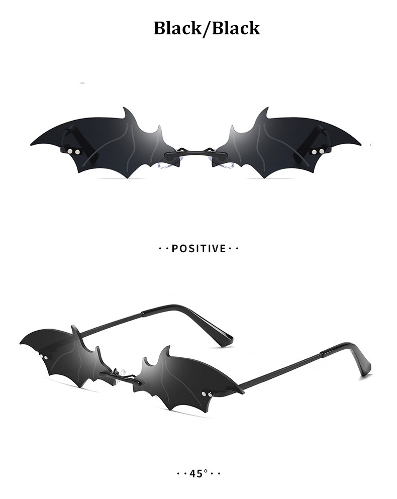Black PC Novelty Bat Shaped Sunglasses Women - Funny Small Frame Party Streetwear Shades - Details 6