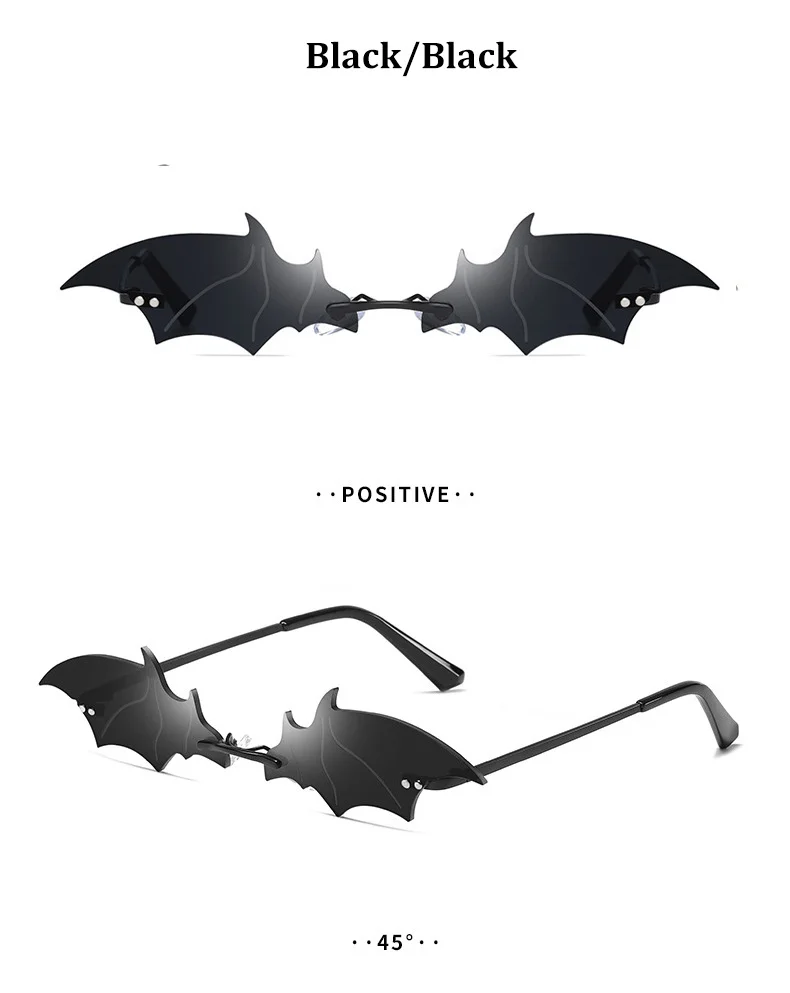 Black PC Novelty Bat Shaped Sunglasses Women - Funny Small Frame Party Streetwear Shades - Details 6