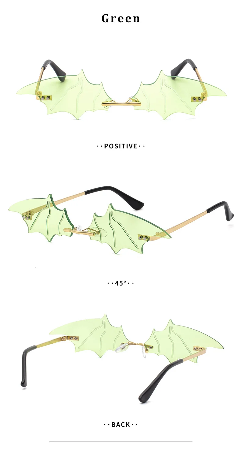 Black PC Novelty Bat Shaped Sunglasses Women - Funny Small Frame Party Streetwear Shades - Details 7