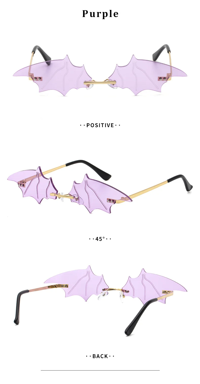 Black PC Novelty Bat Shaped Sunglasses Women - Funny Small Frame Party Streetwear Shades - Details 8