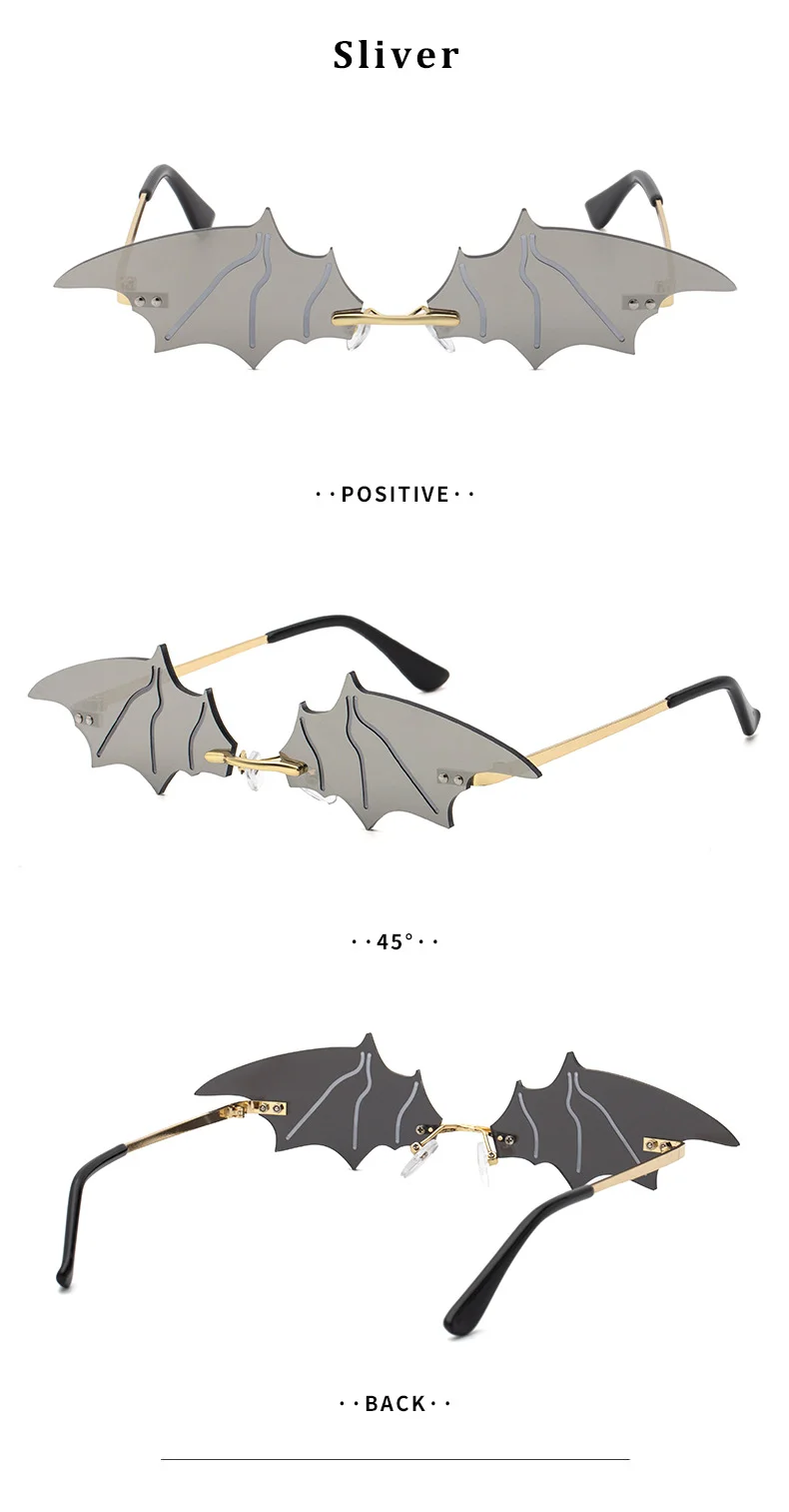 Black PC Novelty Bat Shaped Sunglasses Women - Funny Small Frame Party Streetwear Shades - Details 9