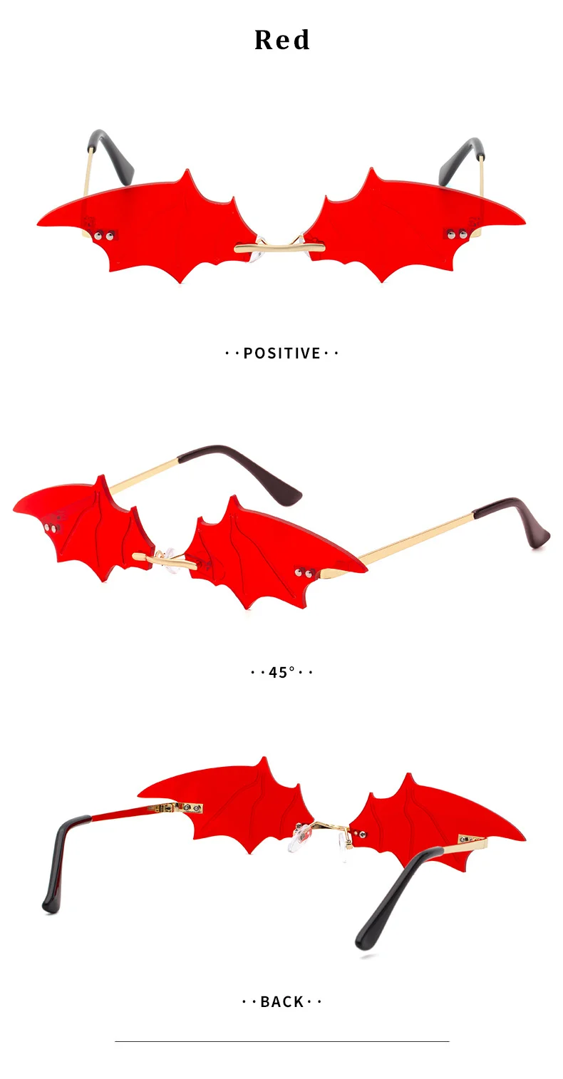 Black PC Novelty Bat Shaped Sunglasses Women - Funny Small Frame Party Streetwear Shades - Details 10