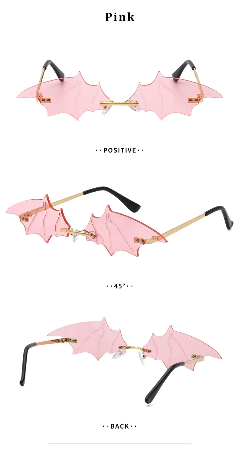 Black PC Novelty Bat Shaped Sunglasses Women - Funny Small Frame Party Streetwear Shades - Details 11