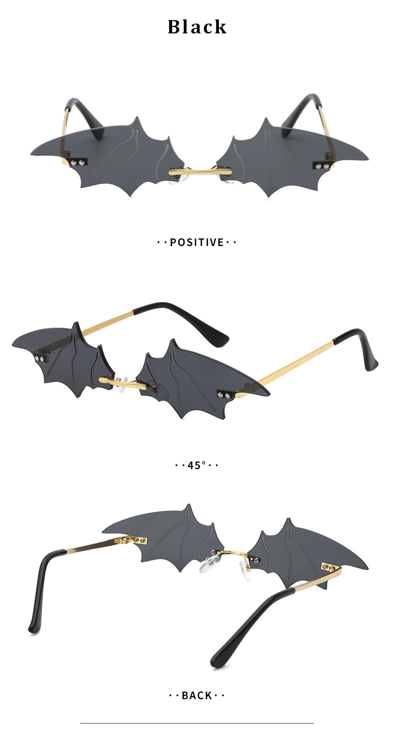 Black PC Novelty Bat Shaped Sunglasses Women - Funny Small Frame Party Streetwear Shades - Details 12