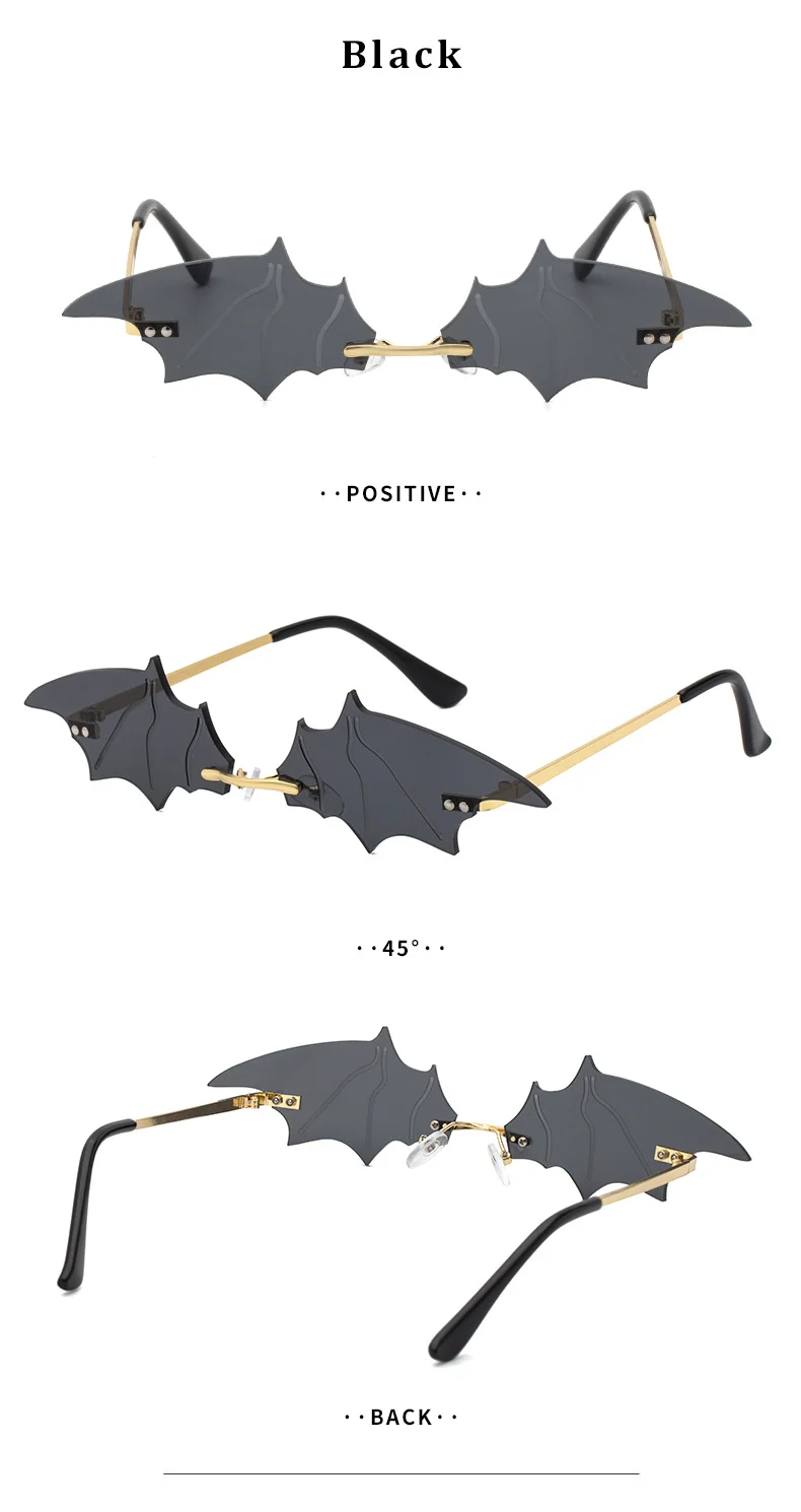 Black PC Novelty Bat Shaped Sunglasses Women - Funny Small Frame Party Streetwear Shades - Details 12