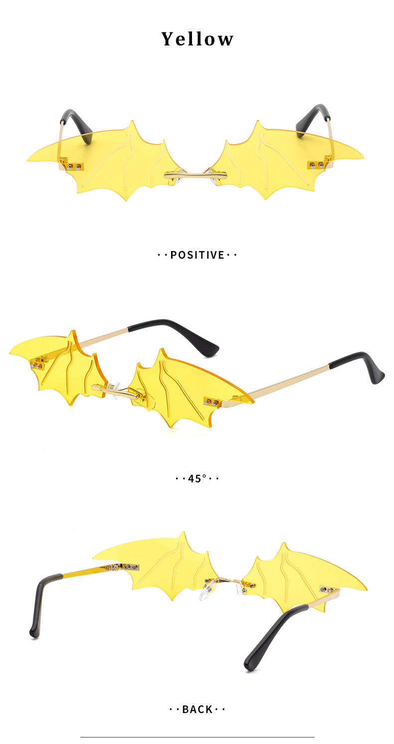 Black PC Novelty Bat Shaped Sunglasses Women - Funny Small Frame Party Streetwear Shades - Details 13