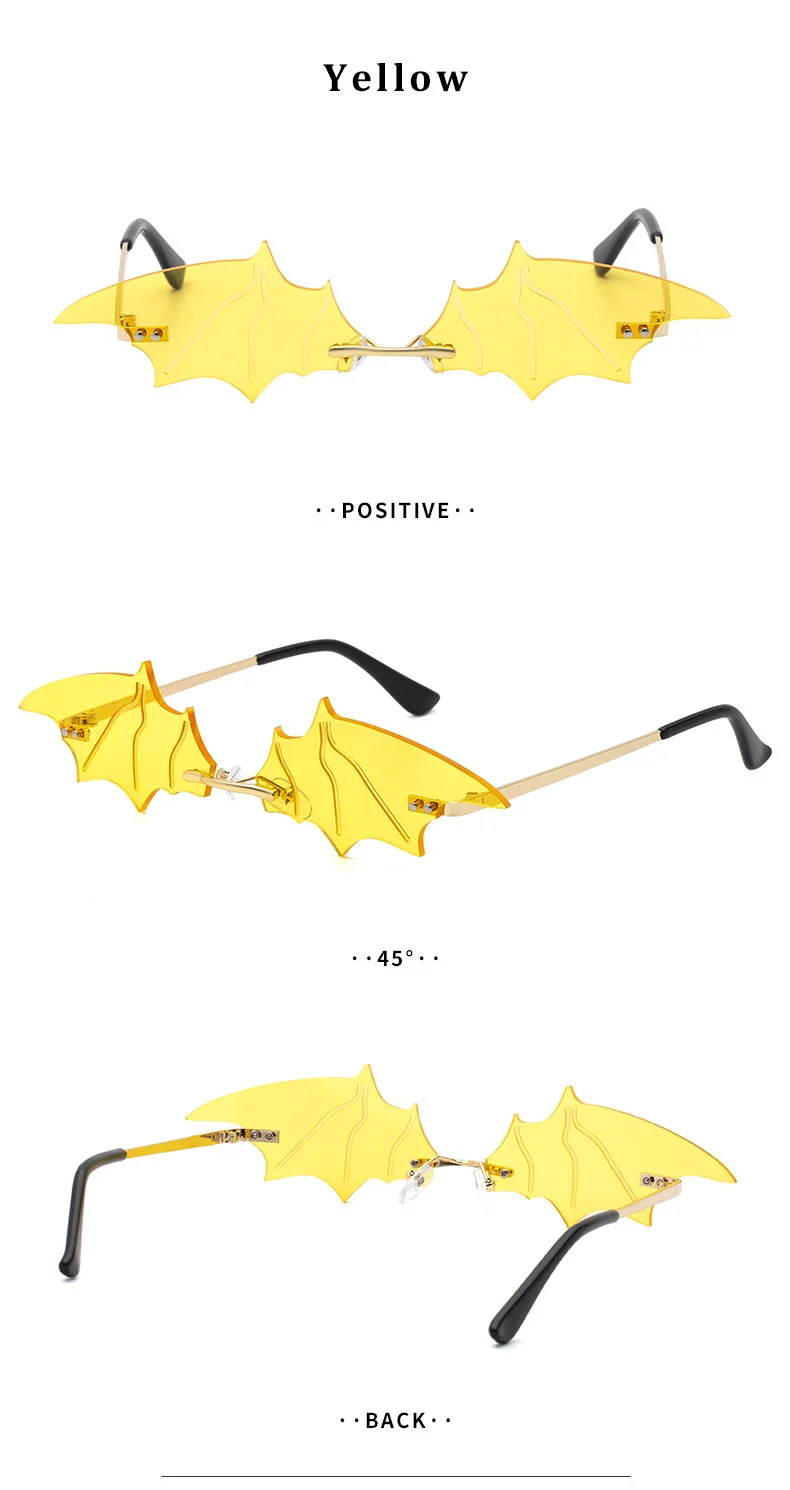 Black PC Novelty Bat Shaped Sunglasses Women - Funny Small Frame Party Streetwear Shades - Details 13
