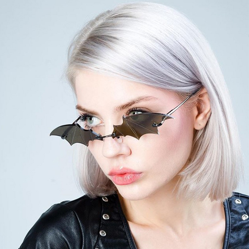 Black PC Novelty Bat Shaped Sunglasses Women - Funny Small Frame Party Streetwear Shades - View 1