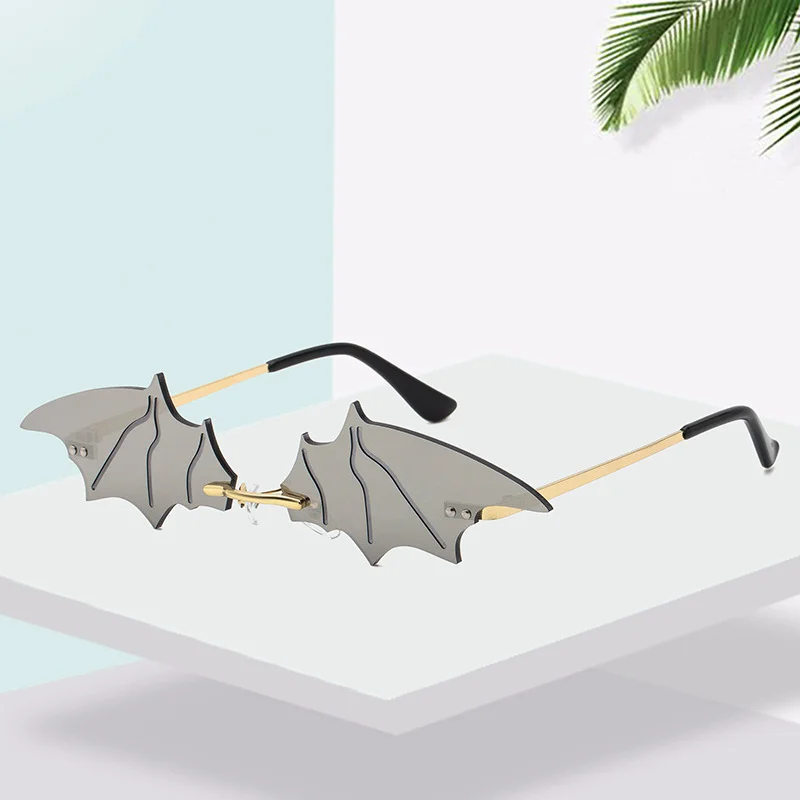 Black PC Novelty Bat Shaped Sunglasses Women - Funny Small Frame Party Streetwear Shades - View 2