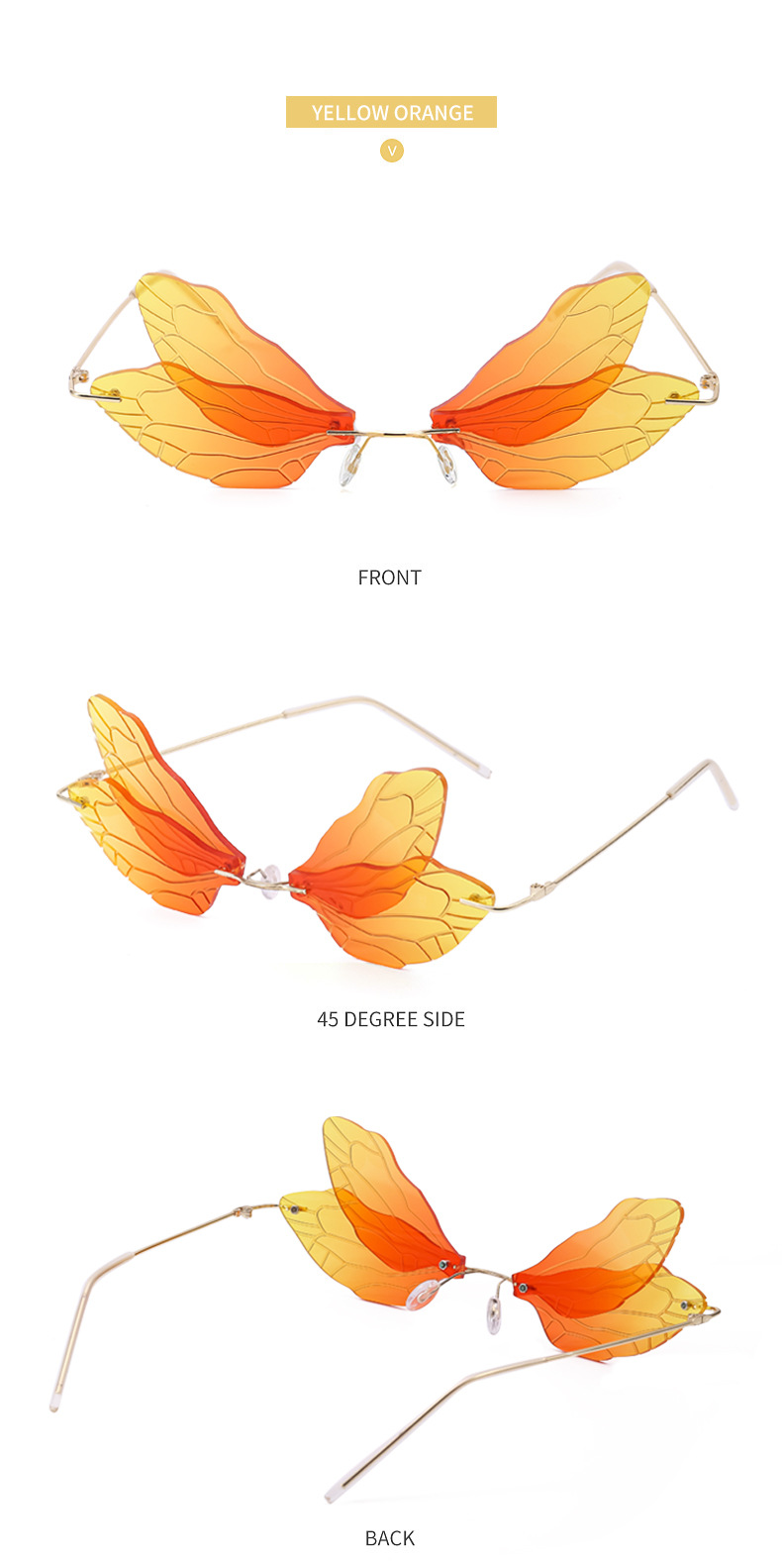 Black PC Dragonfly Wing Sunglasses Women - Stylish Rimless Double Lens Party Shades - Details 8