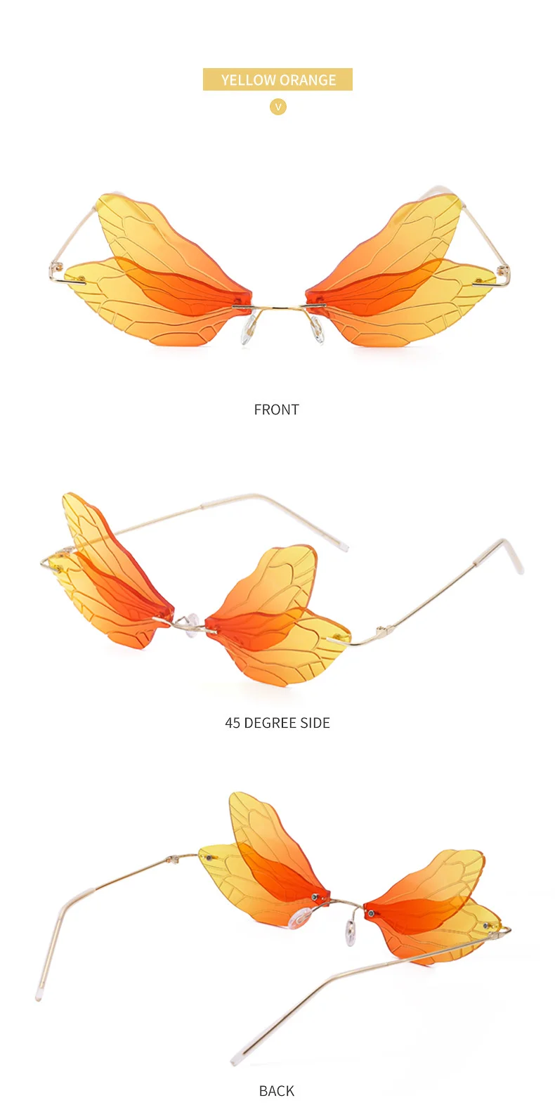 Black PC Dragonfly Wing Sunglasses Women - Stylish Rimless Double Lens Party Shades - Details 8