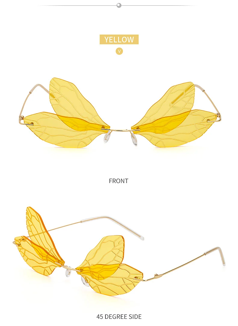 Black PC Dragonfly Wing Sunglasses Women - Stylish Rimless Double Lens Party Shades - Details 11
