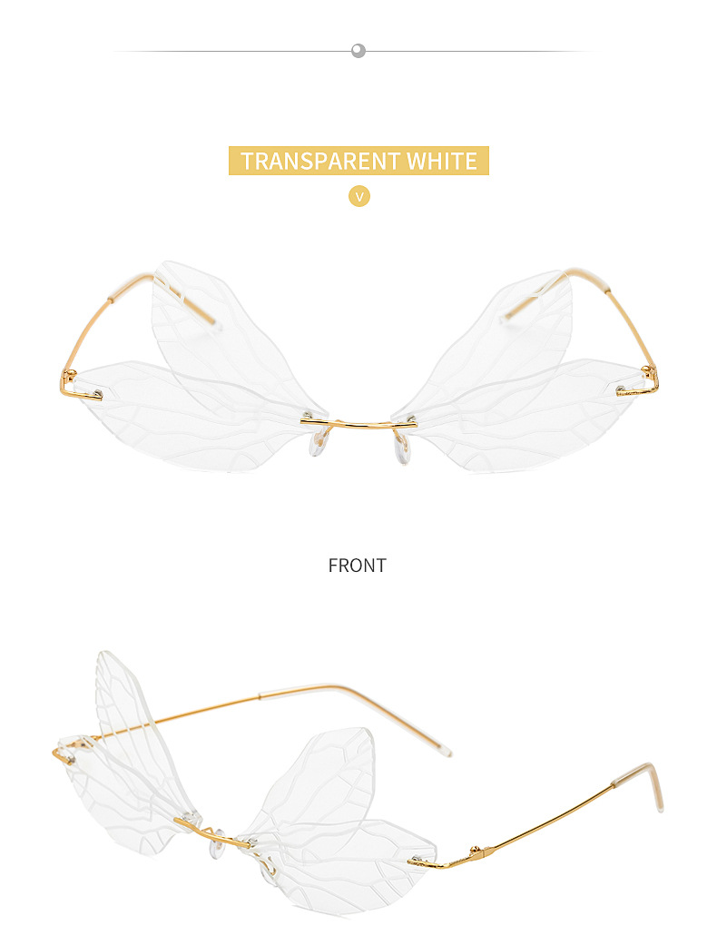 Black PC Dragonfly Wing Sunglasses Women - Stylish Rimless Double Lens Party Shades - Details 16