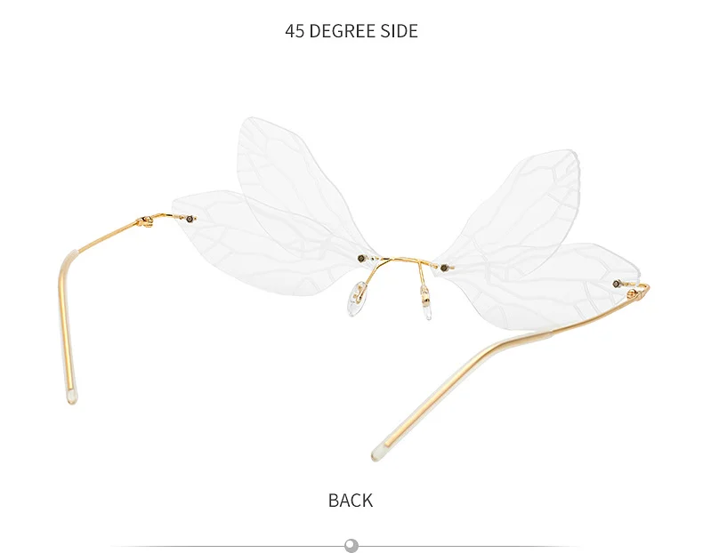 Black PC Dragonfly Wing Sunglasses Women - Stylish Rimless Double Lens Party Shades - Details 17