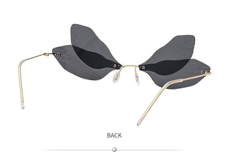 Black PC Dragonfly Wing Sunglasses Women - Stylish Rimless Double Lens Party Shades - Details 19