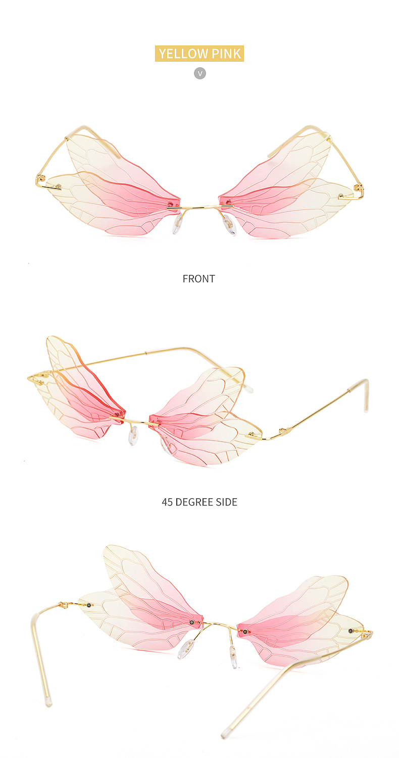 Black PC Dragonfly Wing Sunglasses Women - Stylish Rimless Double Lens Party Shades - Details 20