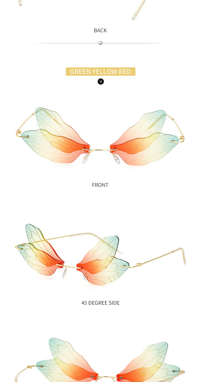Black PC Dragonfly Wing Sunglasses Women - Stylish Rimless Double Lens Party Shades - Details 22