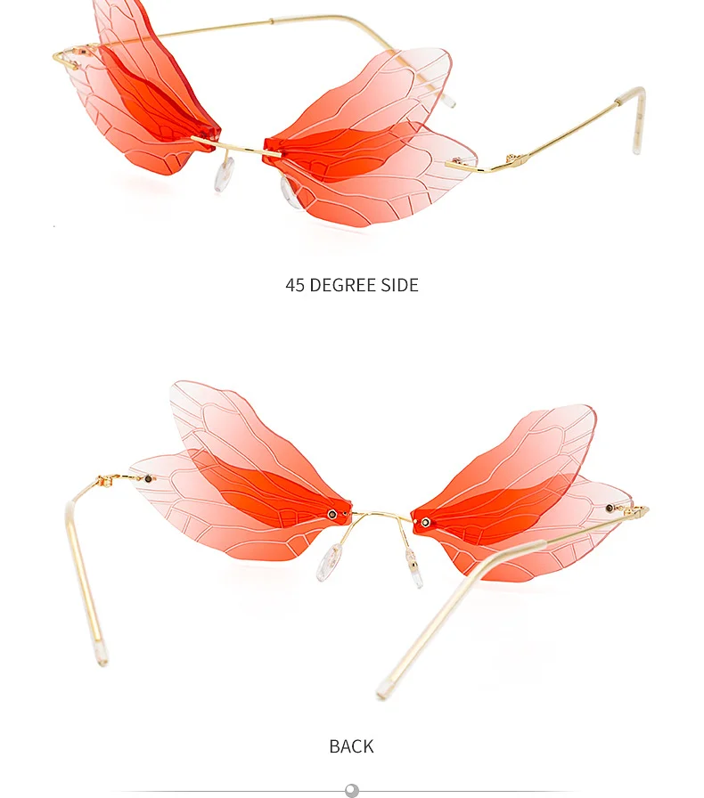 Black PC Dragonfly Wing Sunglasses Women - Stylish Rimless Double Lens Party Shades - Details 24