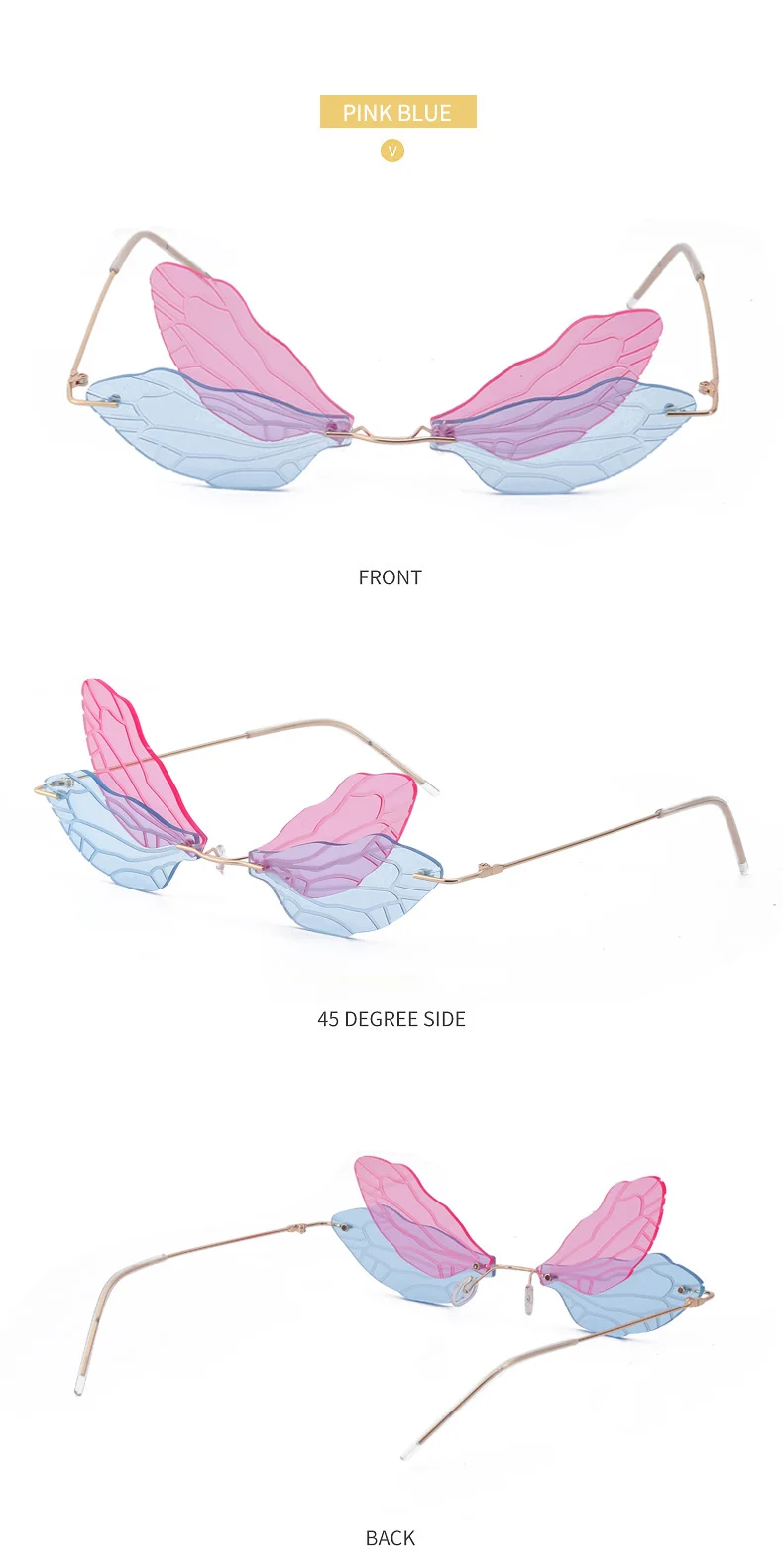 Black PC Dragonfly Wing Sunglasses Women - Stylish Rimless Double Lens Party Shades - Details 27