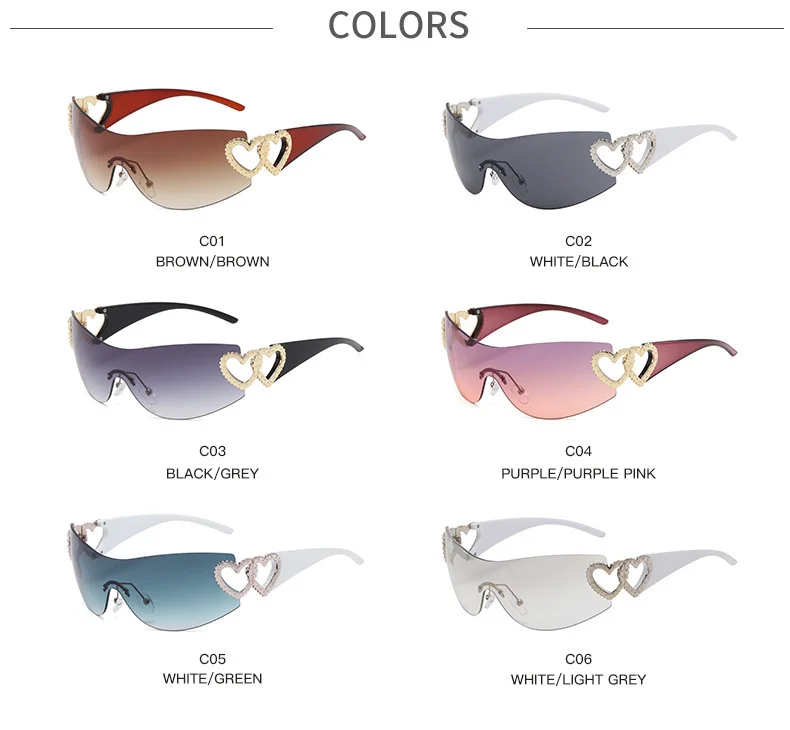 Multiple colors available Frameless Frameless Double Heart Sunglasses - Trendy UV Protection / $2.69 per pair (Wholesale Price) - Details 1