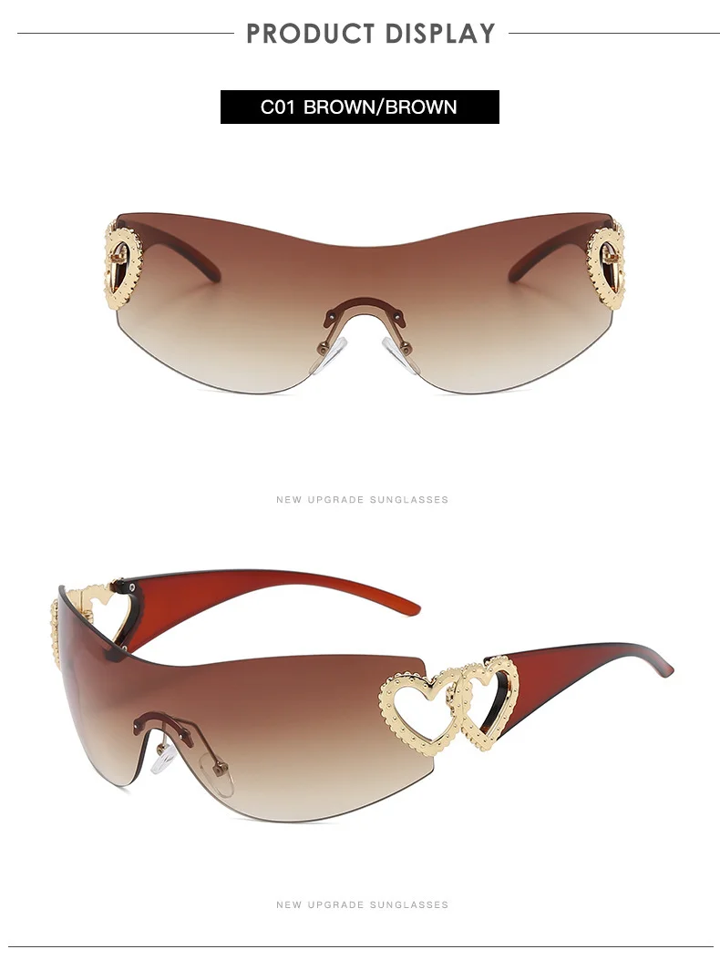 Multiple colors available Frameless Frameless Double Heart Sunglasses - Trendy UV Protection / $2.69 per pair (Wholesale Price) - Details 2