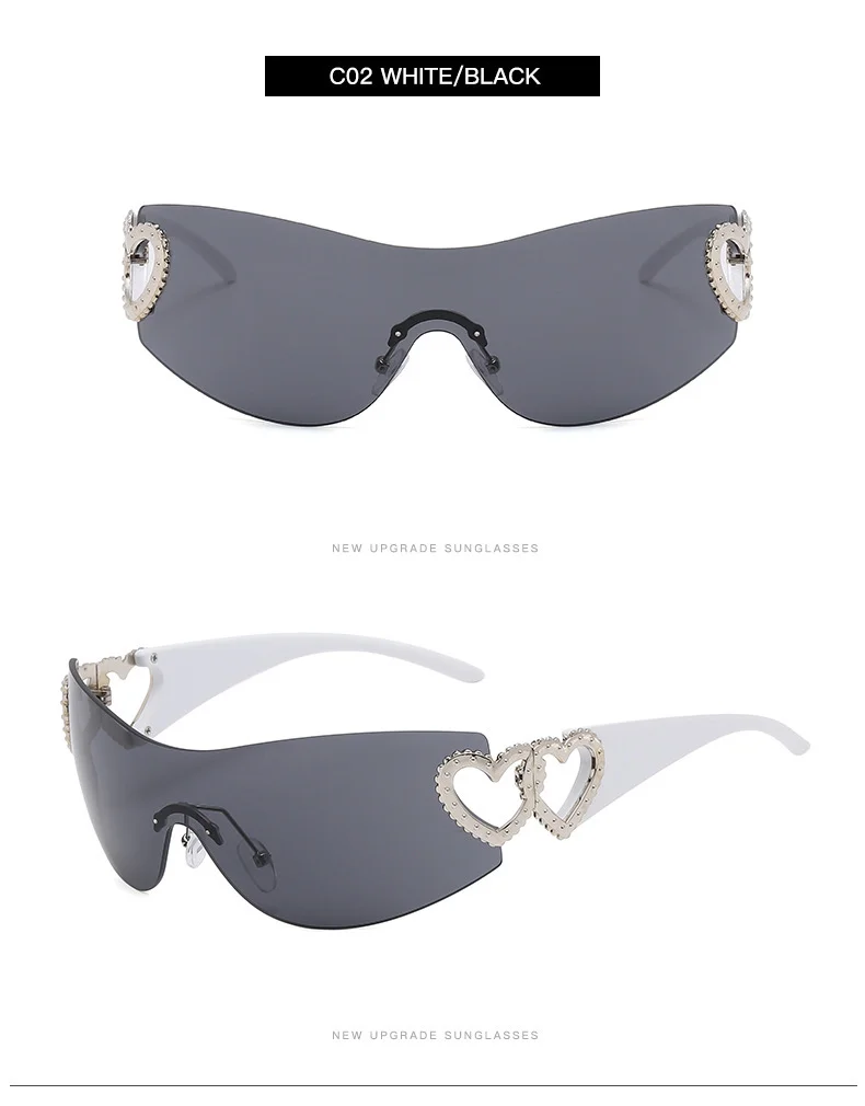 Multiple colors available Frameless Frameless Double Heart Sunglasses - Trendy UV Protection / $2.69 per pair (Wholesale Price) - Details 3