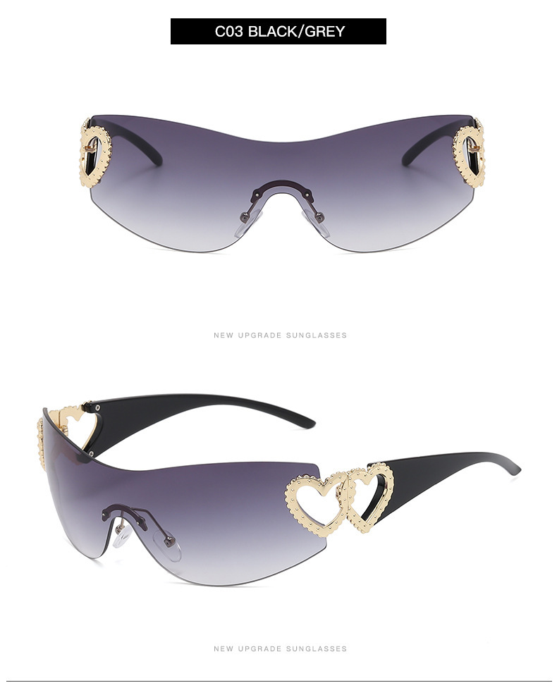Frameless Double Heart Sunglasses - Trendy UV Protection / $2.69 per pair (Wholesale Price) Details and Specifications