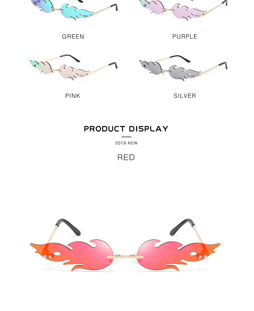 Black PC Novelty Flame Sunglasses Women - Metal Rimless Fire Party Costume Glasses - Details 9