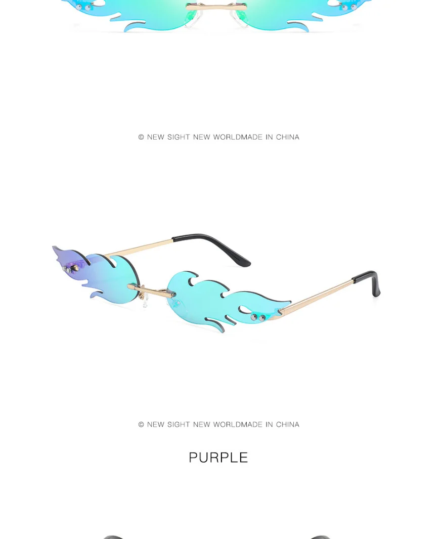 Black PC Novelty Flame Sunglasses Women - Metal Rimless Fire Party Costume Glasses - Details 12