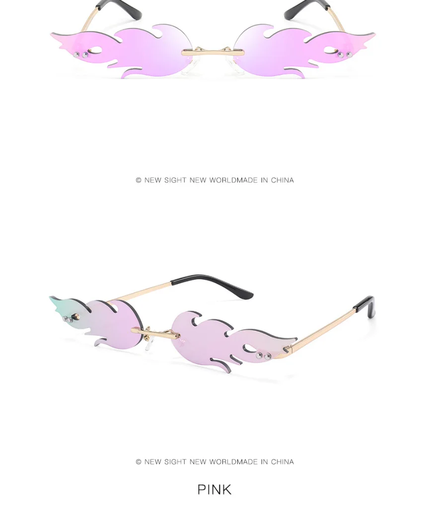Black PC Novelty Flame Sunglasses Women - Metal Rimless Fire Party Costume Glasses - Details 13
