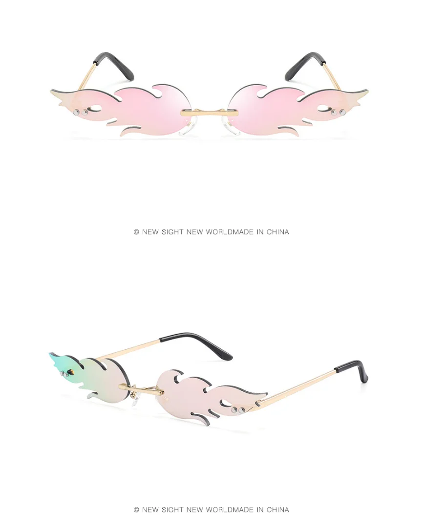 Black PC Novelty Flame Sunglasses Women - Metal Rimless Fire Party Costume Glasses - Details 14