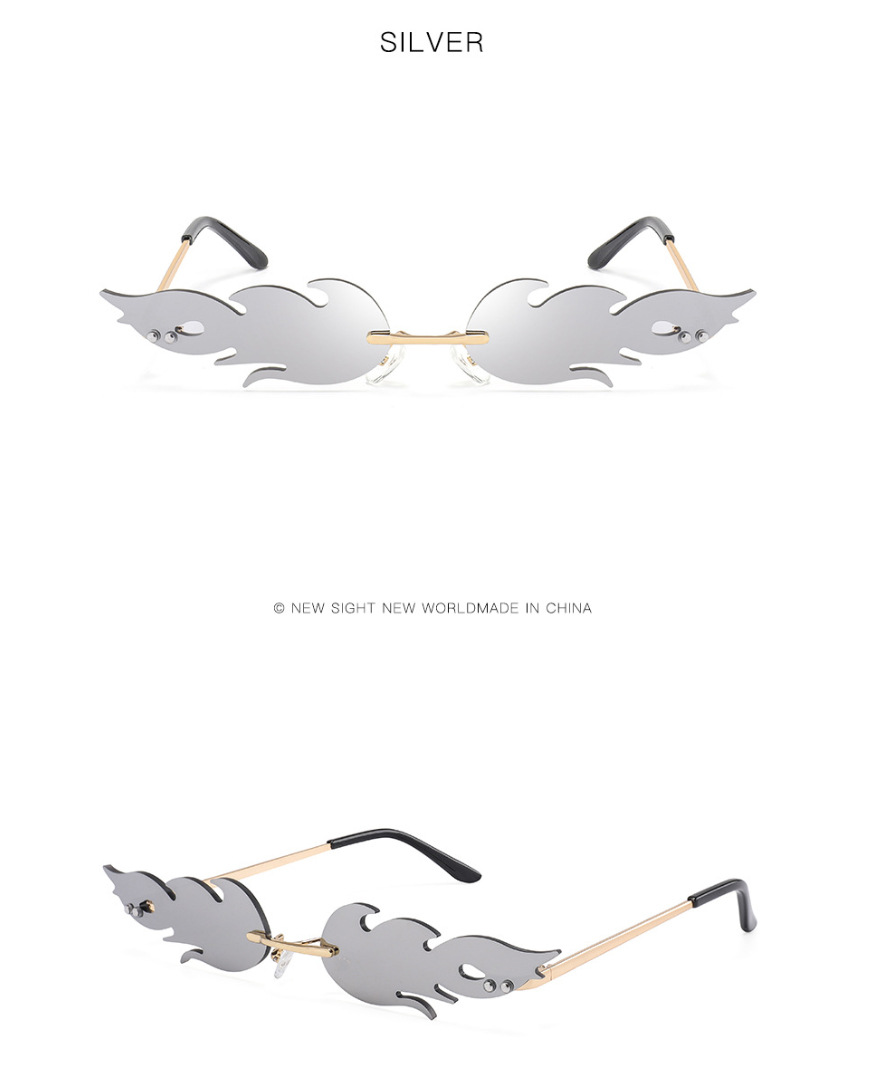 Black PC Novelty Flame Sunglasses Women - Metal Rimless Fire Party Costume Glasses - Details 15