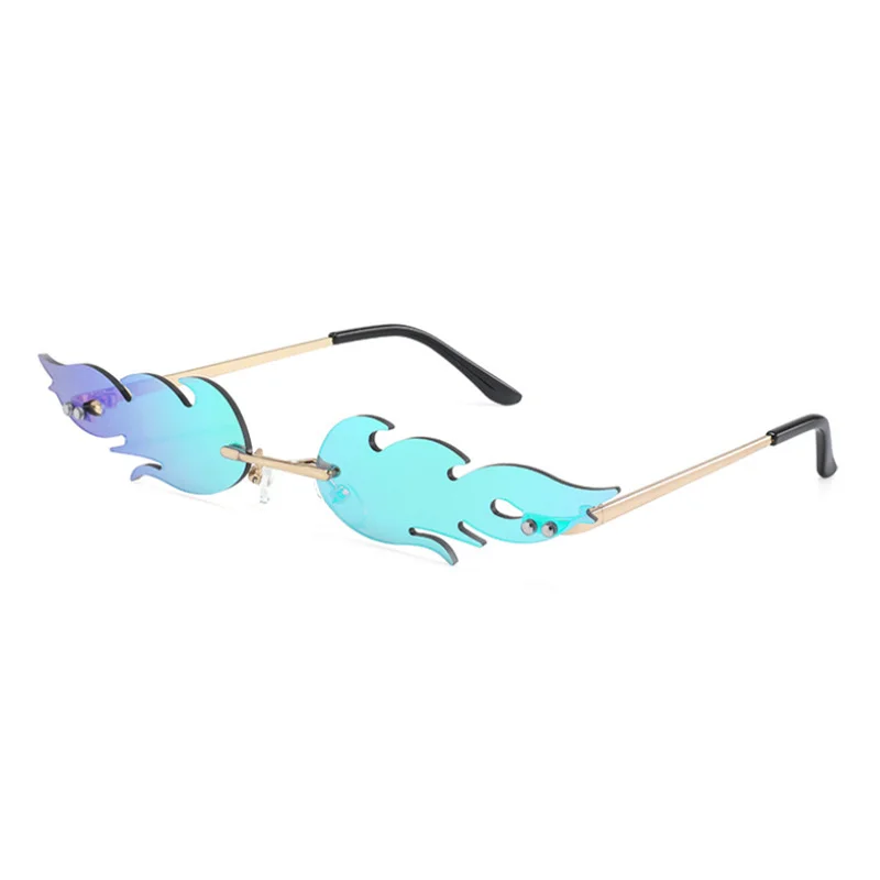Black PC Novelty Flame Sunglasses Women - Metal Rimless Fire Party Costume Glasses - View 3