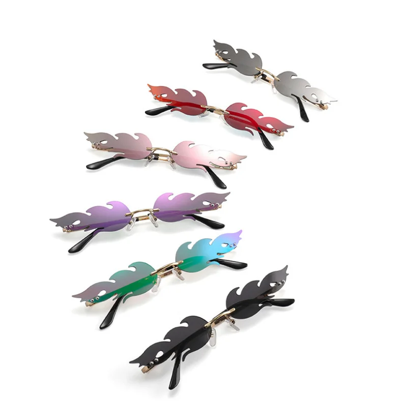 Black PC Novelty Flame Sunglasses Women - Metal Rimless Fire Party Costume Glasses - View 4