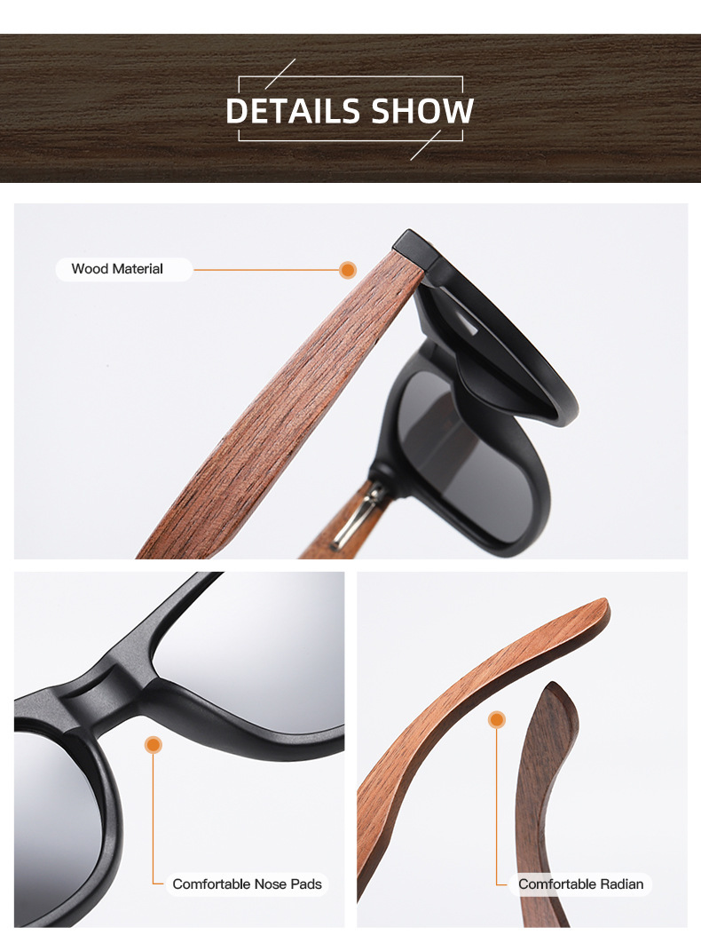 Walnut Walnut Wood + Polarized Lens Premium Walnut Wood Sunglasses – Polarized Bamboo Frames with a Vintage European Flair - Details 6