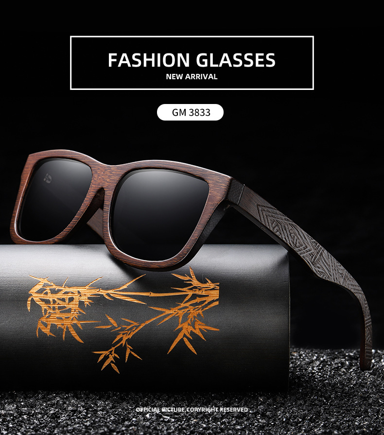 Black, White, Red, Yellow, Blue Bamboo Wood + PC New Retro Wooden Fashion Sunglasses for Men – Bamboo Wood Frame Polarized Eyewear - Details 1
