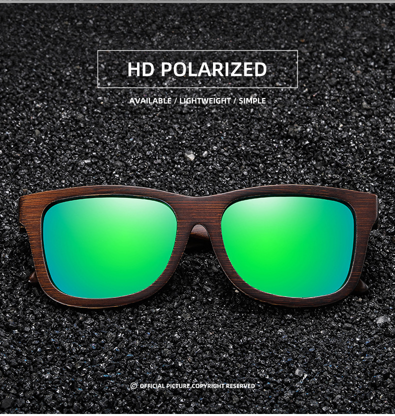 Black, White, Red, Yellow, Blue Bamboo Wood + PC New Retro Wooden Fashion Sunglasses for Men – Bamboo Wood Frame Polarized Eyewear - Details 2