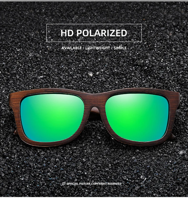 Black, White, Red, Yellow, Blue Bamboo Wood + PC New Retro Wooden Fashion Sunglasses for Men – Bamboo Wood Frame Polarized Eyewear - Details 2