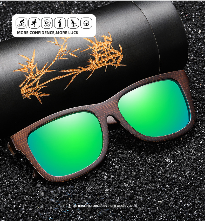 Black, White, Red, Yellow, Blue Bamboo Wood + PC New Retro Wooden Fashion Sunglasses for Men – Bamboo Wood Frame Polarized Eyewear - Details 3