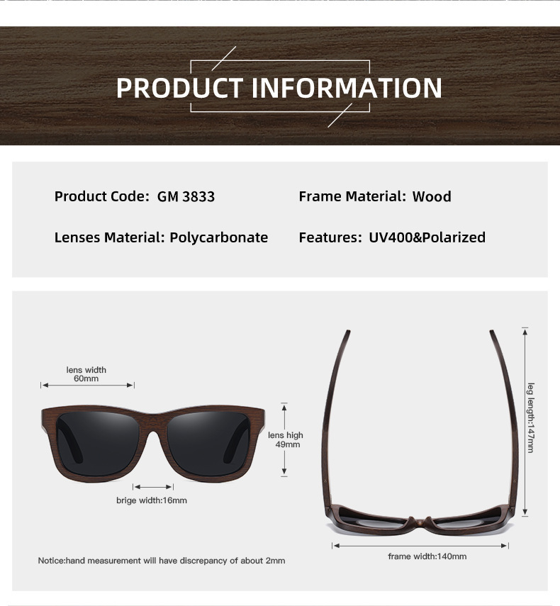 Black, White, Red, Yellow, Blue Bamboo Wood + PC New Retro Wooden Fashion Sunglasses for Men – Bamboo Wood Frame Polarized Eyewear - Details 4