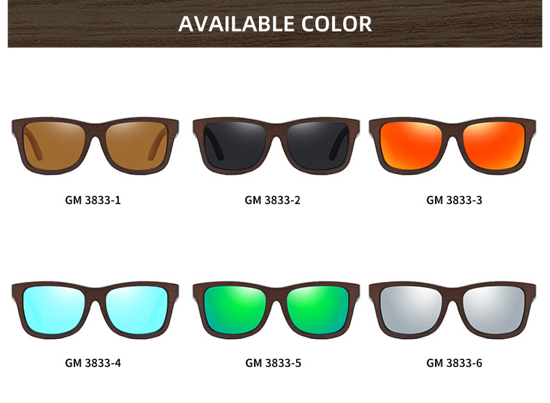 Black, White, Red, Yellow, Blue Bamboo Wood + PC New Retro Wooden Fashion Sunglasses for Men – Bamboo Wood Frame Polarized Eyewear - Details 5